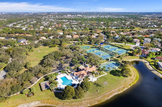 aerial view with a water view