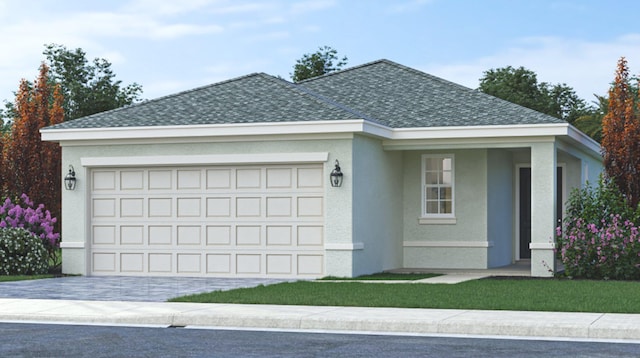 ranch-style home featuring a garage