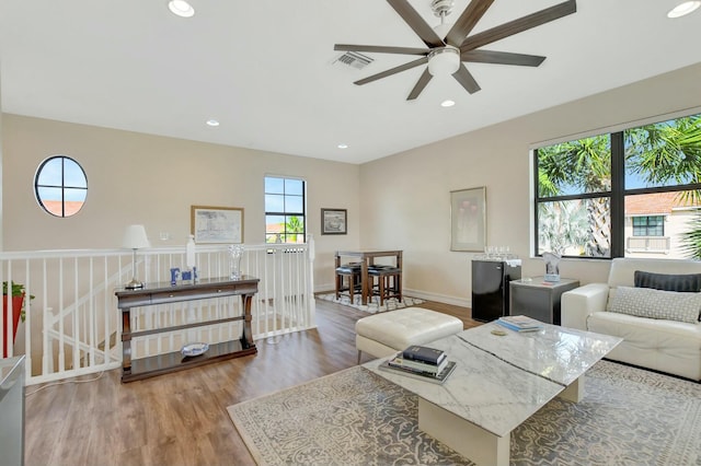 living room with hardwood / wood-style flooring