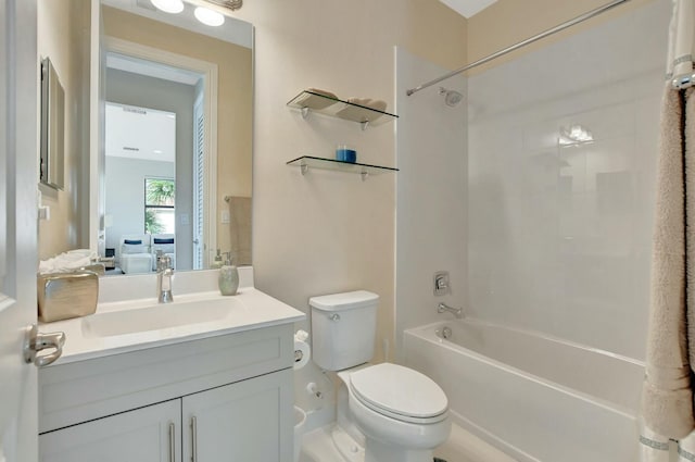 full bathroom featuring vanity, toilet, and shower / bath combination