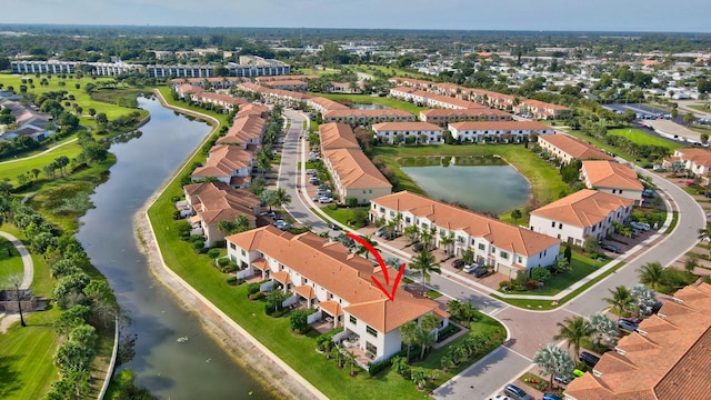 aerial view featuring a water view