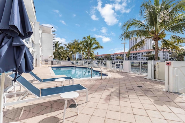 view of swimming pool featuring a patio