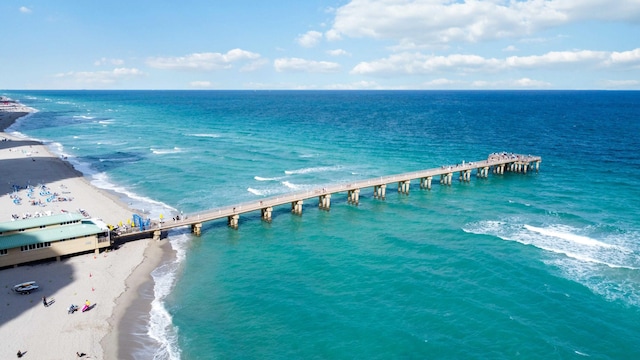 drone / aerial view with a view of the beach and a water view