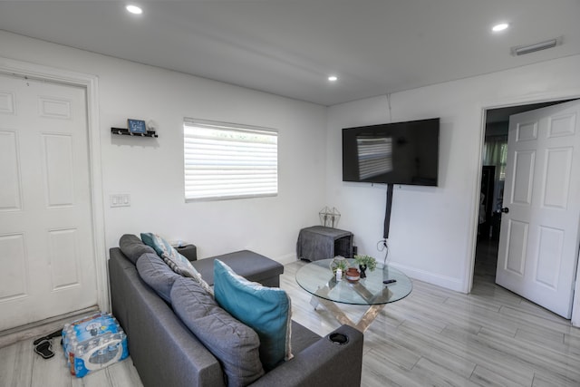 living room featuring light wood-type flooring