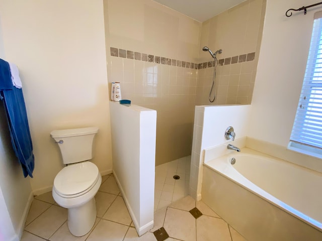 10586 Pelican Dr, Wellington, FL 33414 - full bathroom with a bath, walk in shower, toilet, and tile patterned floors
