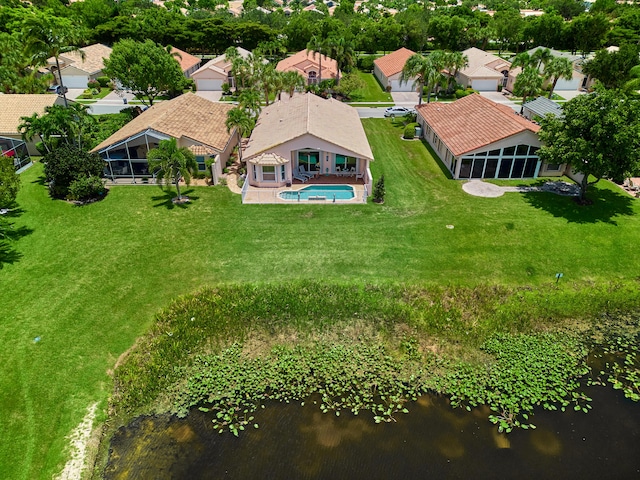 aerial view with a water view