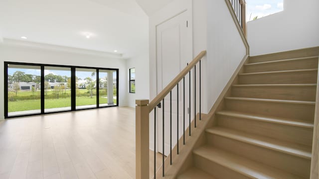 stairway featuring hardwood / wood-style floors