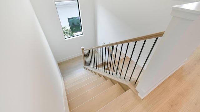 stairway featuring hardwood / wood-style floors