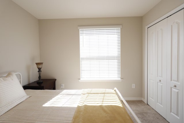 carpeted bedroom with a closet