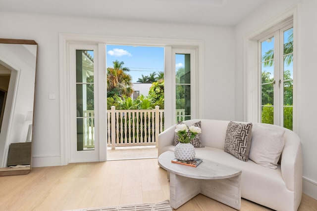 doorway to outside with light hardwood / wood-style flooring