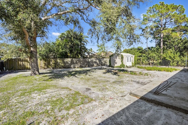 view of yard featuring a patio area and a storage unit