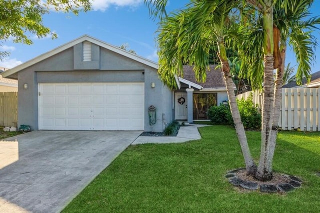 view of front facade with a garage and a front lawn