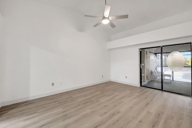 unfurnished room featuring ceiling fan and light hardwood / wood-style flooring