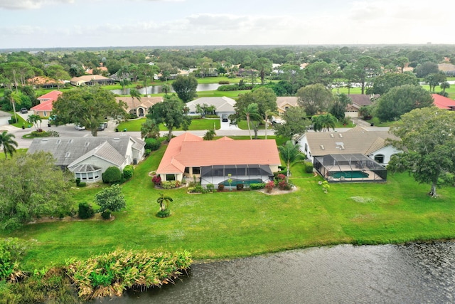 aerial view with a water view