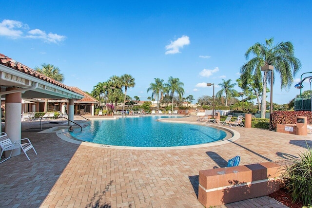 view of swimming pool featuring a patio