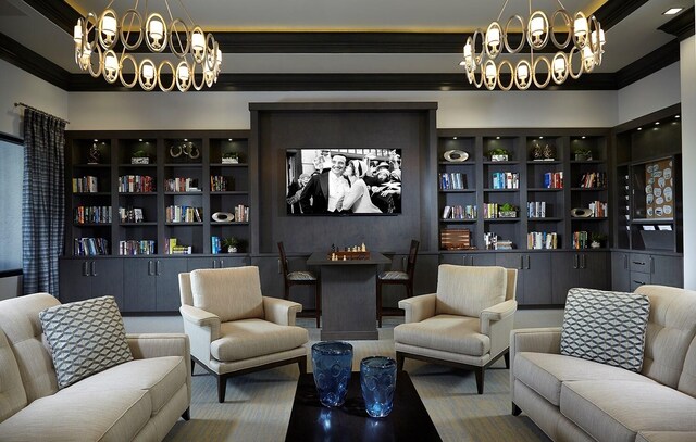 recreation room featuring crown molding, pool table, french doors, and carpet