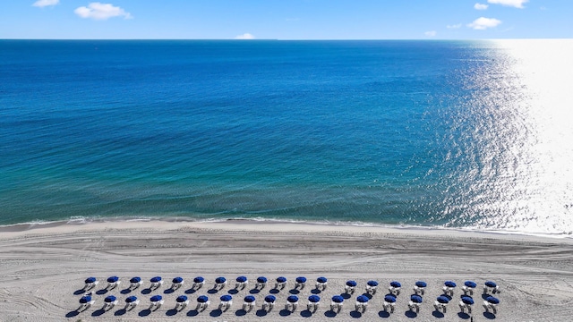 view of water feature with a beach view