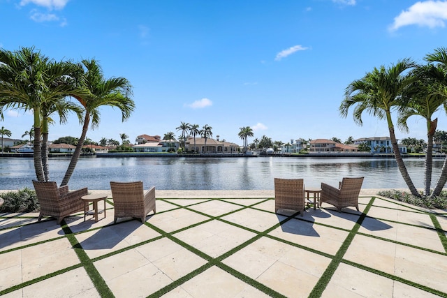 view of patio / terrace with a water view