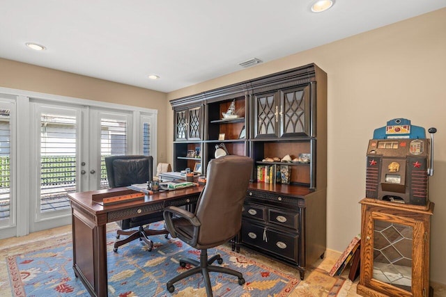 office area featuring french doors