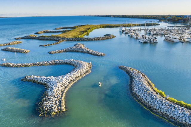 aerial view featuring a water view