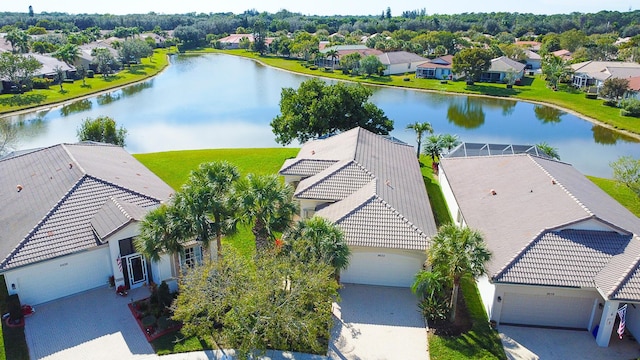 bird's eye view featuring a water view