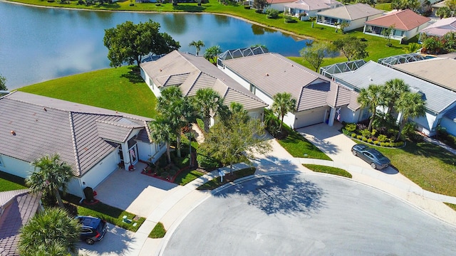 aerial view featuring a water view