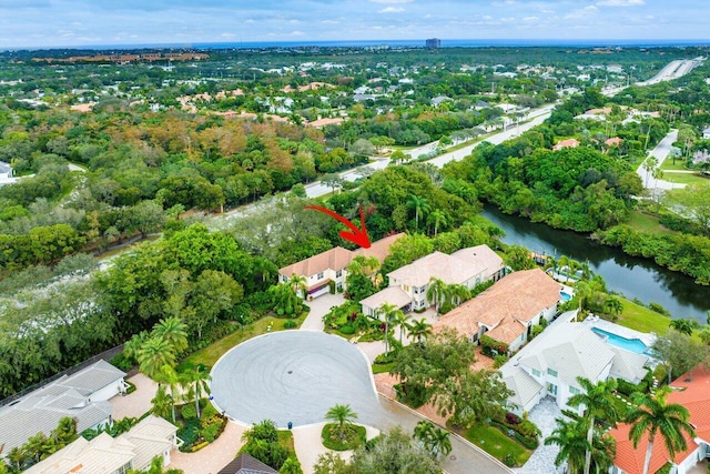 aerial view with a water view