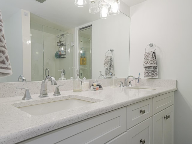 bathroom featuring vanity and walk in shower