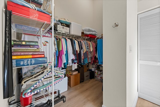 walk in closet with hardwood / wood-style floors