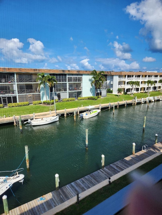 view of dock with a water view