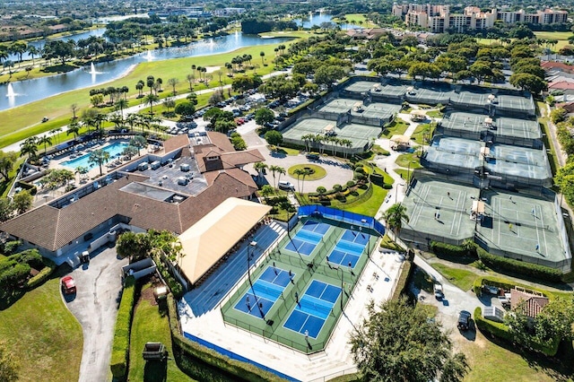 aerial view with a water view