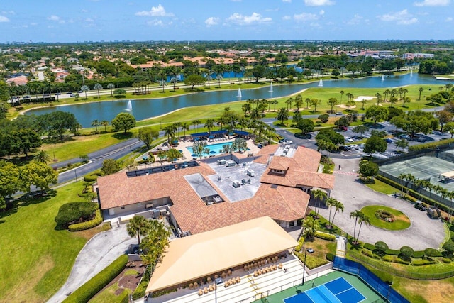 aerial view with a water view