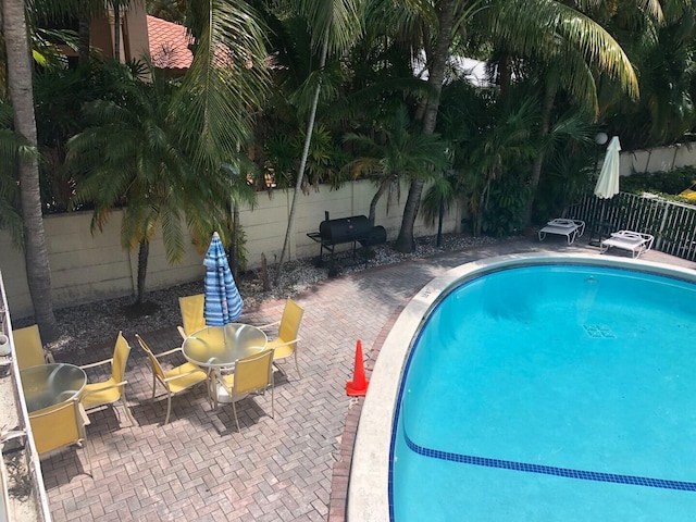 view of swimming pool with a patio area