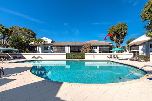 view of pool featuring a patio area