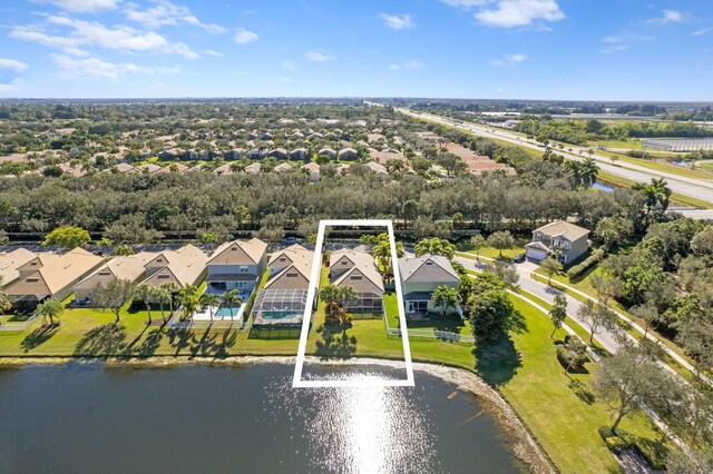 aerial view featuring a water view