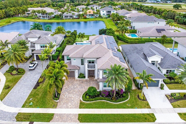 aerial view with a water view