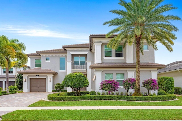 mediterranean / spanish-style house with a garage