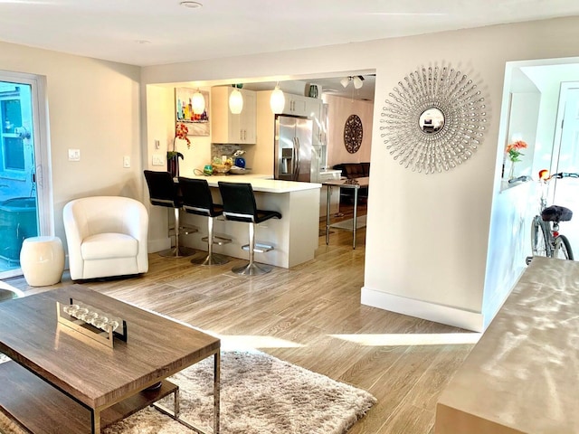 living room with light hardwood / wood-style flooring