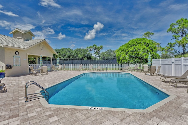 view of pool featuring a patio