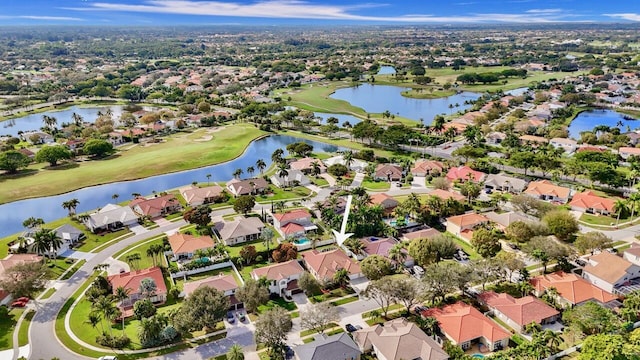 aerial view with a water view