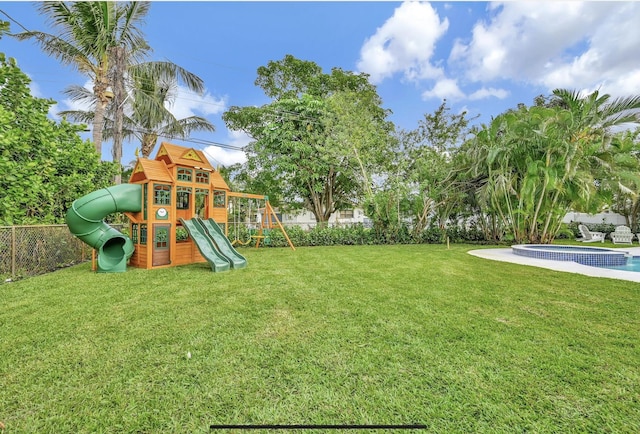 view of play area with a lawn