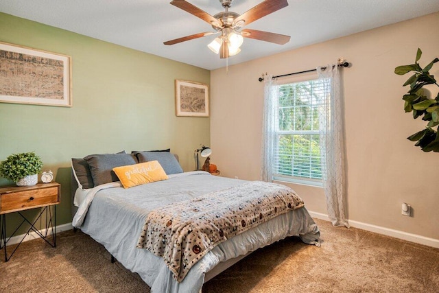 bedroom with carpet floors and ceiling fan