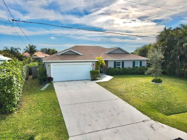 ranch-style home featuring a garage and a front yard