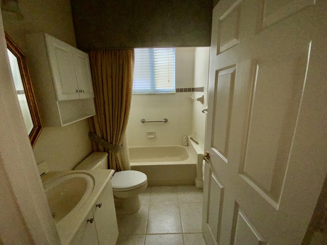 full bathroom featuring tile patterned flooring, vanity, bathing tub / shower combination, and toilet