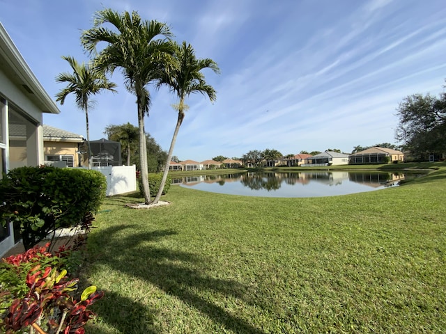 view of yard with a water view