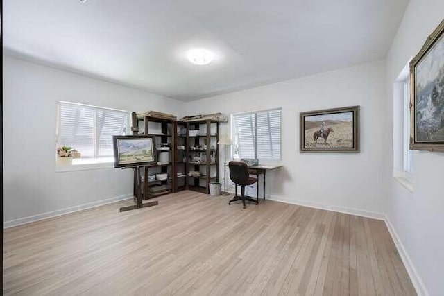 office area featuring light hardwood / wood-style flooring