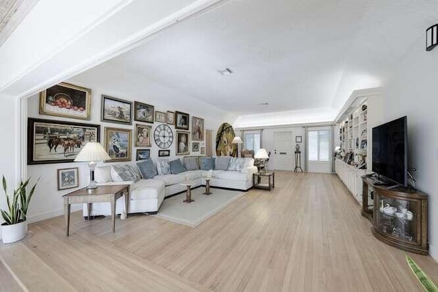 living room with light hardwood / wood-style flooring