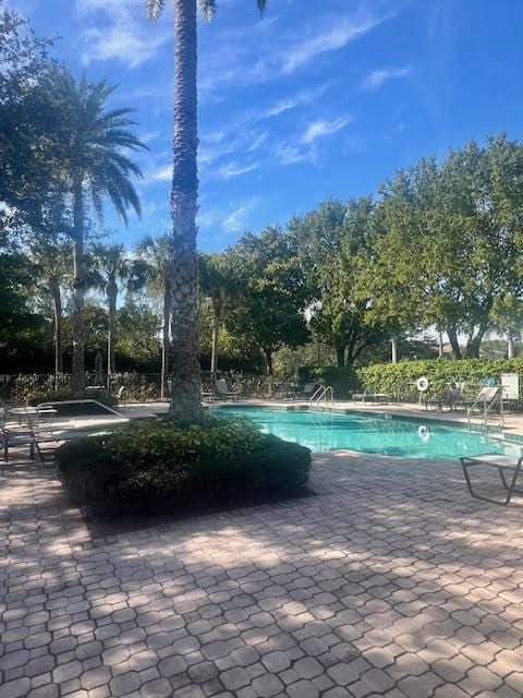 view of swimming pool with a patio area