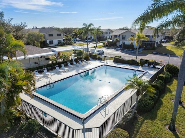 view of swimming pool featuring a patio area