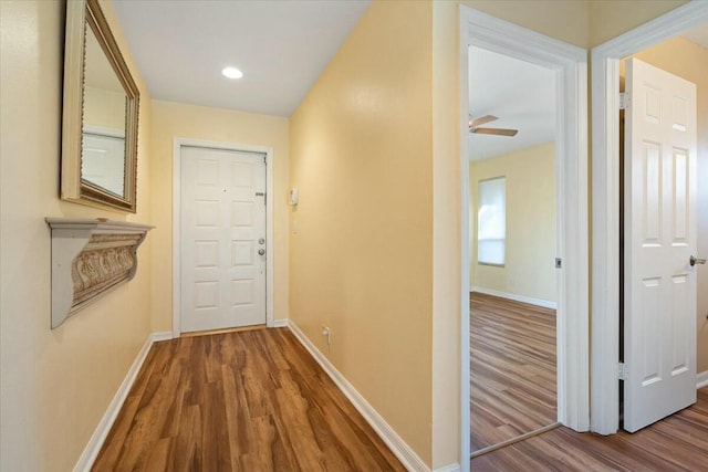 hall featuring wood-type flooring